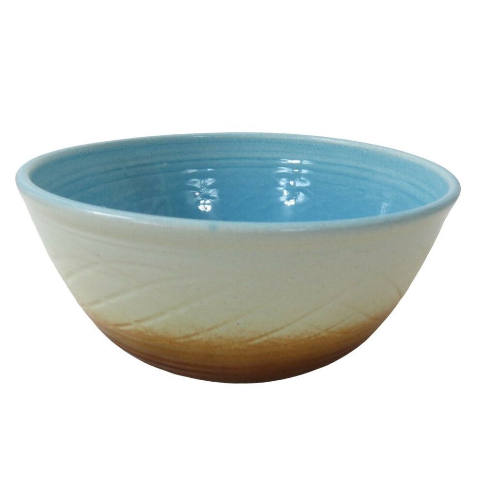 Handcrafted J. Dryden Original Ceramic Bowl 1983 Blue Interior Gradient Brown